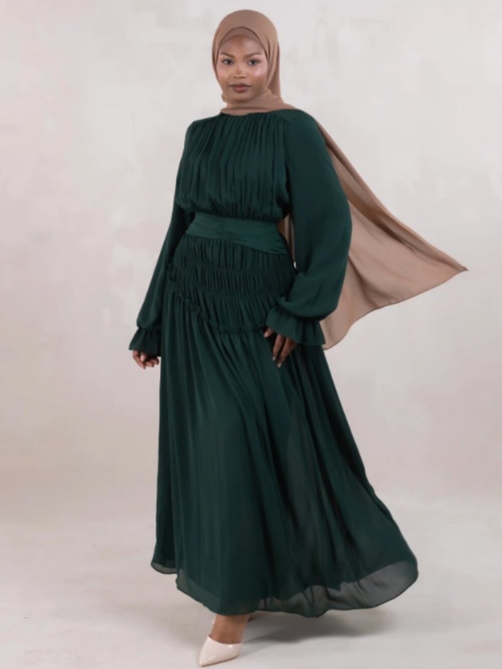 Batul The Collection Long Sleeve Dark Green Maxi Dress